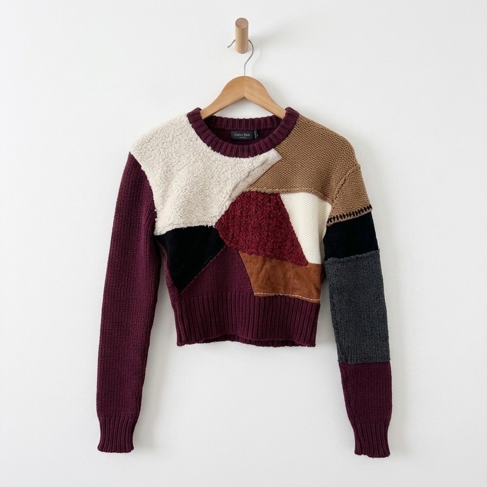 Calvin Klein Collection Cropped Patchwork Sweater Italy Wool Cashmere Small Luxe